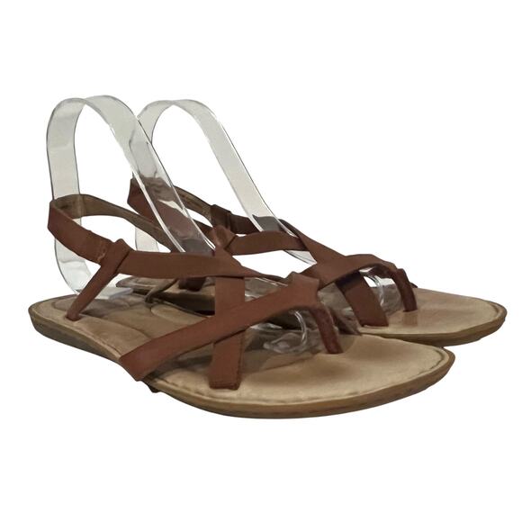 Born Womens Sandals Flats Mai Size 9 Tan Leather Slingback Strappy Thong Shoe - Picture 1 of 10